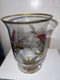 Glass Candle Holder Red Cardinal Bird Pine Tree Cone ...