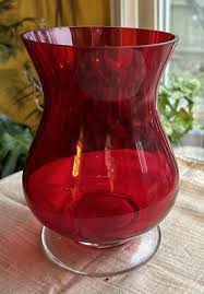 Vintage Crystal Glass Vase Ruby Red on Clear Crystal Footed ...
