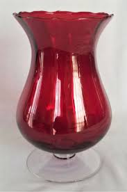 MCM Ruby Red VASE, Morgantown Glass, Paneled, Pedestal Clear ...