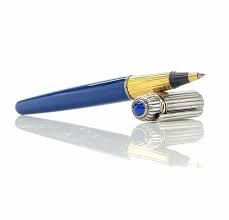 Lot - PASHA DE CARTIER BLUE SILVER GOLD ROLLERBALL PEN