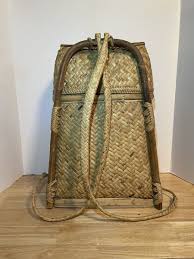 Vintage Woven Wicker Bamboo Wood Backpack Gathering Basket ...