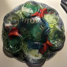 Fused Art Glass Judaic Passover Pesach Seder Plate Israel 12 ...