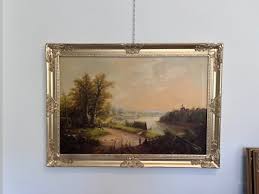 H.G. Kiesel (German Artist 20 c.) Landscape Oil Painting River Village Framed | eBay