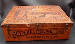 Sold at Auction: Highly illustrated Antique Pastime plug tobacco tin advertising box
