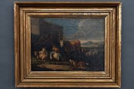 Scene of Animals and Shepherd, 18th Century, Oil on Canvas, Framed for sale at Pamono