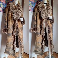 Plein Sud Vintage Y2K Maxi Afghan Leather Coat With Tuscany Lamb Fur in Size 38-40 FR/M-L - Etsy