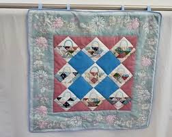 Vintage 80s Pink Blue Floral Quilted Patchwork Wall Hanging ...