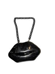 CUTE Betsey Johnson Shiny Black Lip Purse Handbag 3D Plastic Chain Strap 9x5.5" | eBay