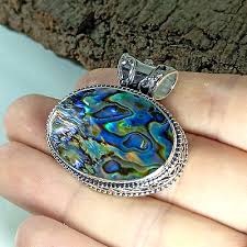 Natural Abalone Shell Pendant 925 Sterling Silver Women's ...