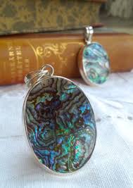 Abalone Paua Shell Oval Silver Pendant, Blue Green ...
