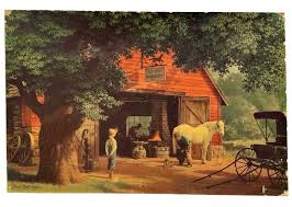 Vtg Textured Print Paul Detlefson 24x36in Horse And Buggy ...