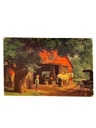 Vtg Textured Print Paul Detlefson 24x36in Horse and Buggy ...
