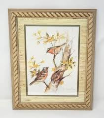 Custom Framed Bird Print Paul Whitney Hunter Branch Flowers Beige 13"x16" | eBay