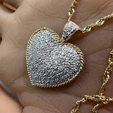 C. 1990 14k & Diamond Heart Shaped Pendant With 14k Chain ...