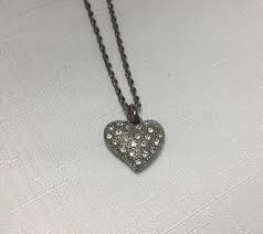 Chico's 16” Necklace w/ Heart Pendant Pave Clear Rhinestones ...