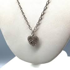 Vintage Pave Crystal Heart Pendant Necklace, Silver Tone ...