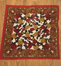 floral scarf acrylic made in japan red fringed 30”X31” | eBay