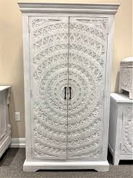 Bungalow Rose 67 Inch Tall Lace Carved White Wash Home Bar ...