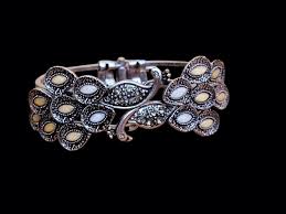 Peacock Bangle Bracelet Colored Stones Gems Silver Accent Hinged Layered Clamper | eBay