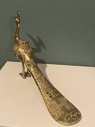 Brass Peacock Figurine 10" Bejeweled w/ Colored Glass Beads ...