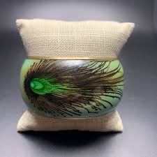 American Eagle Bangle Bracelet Chunky Peacock Feather Blue ...