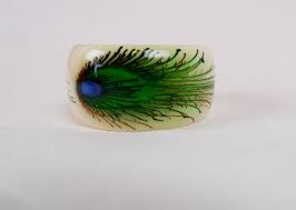 Vintage Peacock Feather Bracelet - Large White Plastic ...