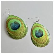 Simulated Peacock Feather Teardrop Earrings, Sterling Silver French . For Sale at Ruby Lane