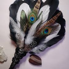 Large 18" Purple With Feather Black Kyanite Selenite Smudge Fan Altar Tools Ceremony Cleanse Palo Santo Sage Smudging - Etsy