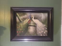Peacock Bird Oil Canvas Painting 20 X 16” signed(unknown ...