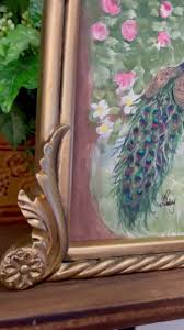 Original Peacock Painting in Ornate Gold Arch Frame | Floral ...