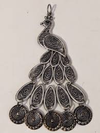 Detailed Antique Silver & Gold, Black Stone Eye Peacock Pendant 4" Jewelry - NEW | eBay