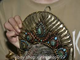 11.2" Old Tibet Crystal Inlay Turquoise Gems Gilt Carving wild boar Head Statue | eBay