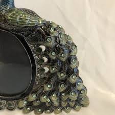 Pier 1 Imports Cast Iron Jeweled Enamel Peacock Picture Frame 2x3 Oval | eBay