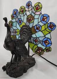 15" Stained Glass Peacock Table Lamp