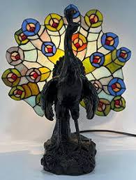 Peacock Underlighted Stained Glass Table Lamp