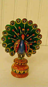 Vintage Wood Hand Carved & Painted Miniature PEACOCK ...