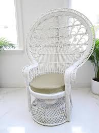 Set of Mid-Century White Rattan & Wicker Peacock Chair and Ottoman, 1970s | Chairish