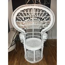 Antique Peacock White Wicker Chair - AptDeco