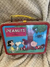 Vintage Peanuts Red Metal 1973 Lunchbox W/Thermos Psychiatric help 5 cent | eBay