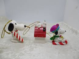 3 Vintage Peanuts Snoopy with Doghouse/Sled/Candy Cane ...