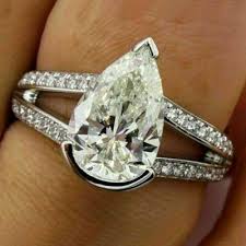 3.29ct Pear Solitaire Pave Simulated Diamond Engagement Ring ...