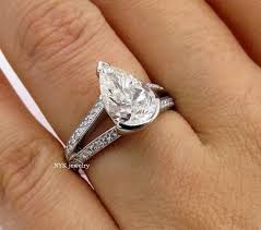 Pear Shaped Moissanite Engagement Ring, Wedding Ring, Split ...