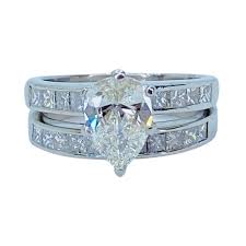 Estate Jewelry Womens Platinum Pear Diamond Wedding Ring Set ...
