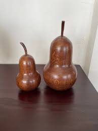 Pair of MCM Solid Wood Pear Sculptures - Etsy