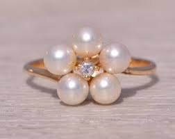Vintage Pearl Flower 9ct Yellow Gold Ring Size O ~ US 7 1/4 - Etsy