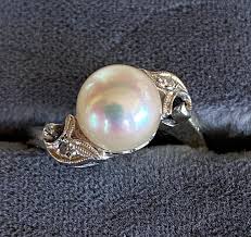 Estate Pearl and Diamond Ring, Vintage 14K White Gold Pearls & Diamonds - Etsy India