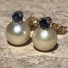 Vintage 14k White Gold Pearl Sapphire Jewelry Set: Ring Size ...