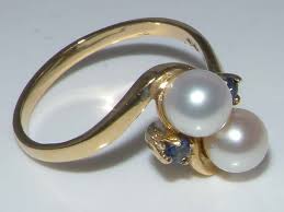 9K Yellow Gold Double Freshwater Pearl & Ceylon Sapphire ...