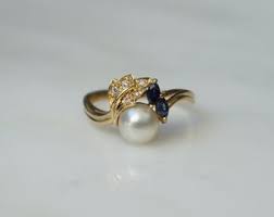Pearl & Sapphire Ring / Vintage Estate C1970 14K Gold ...