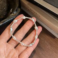 925 Sterling Silver Freshwater Pearl Bracelet Bamboo Bean ...